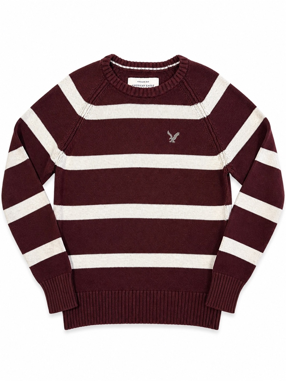 American Eagle Vintage Fit Striped Knit Sweater Burgundy Cream M